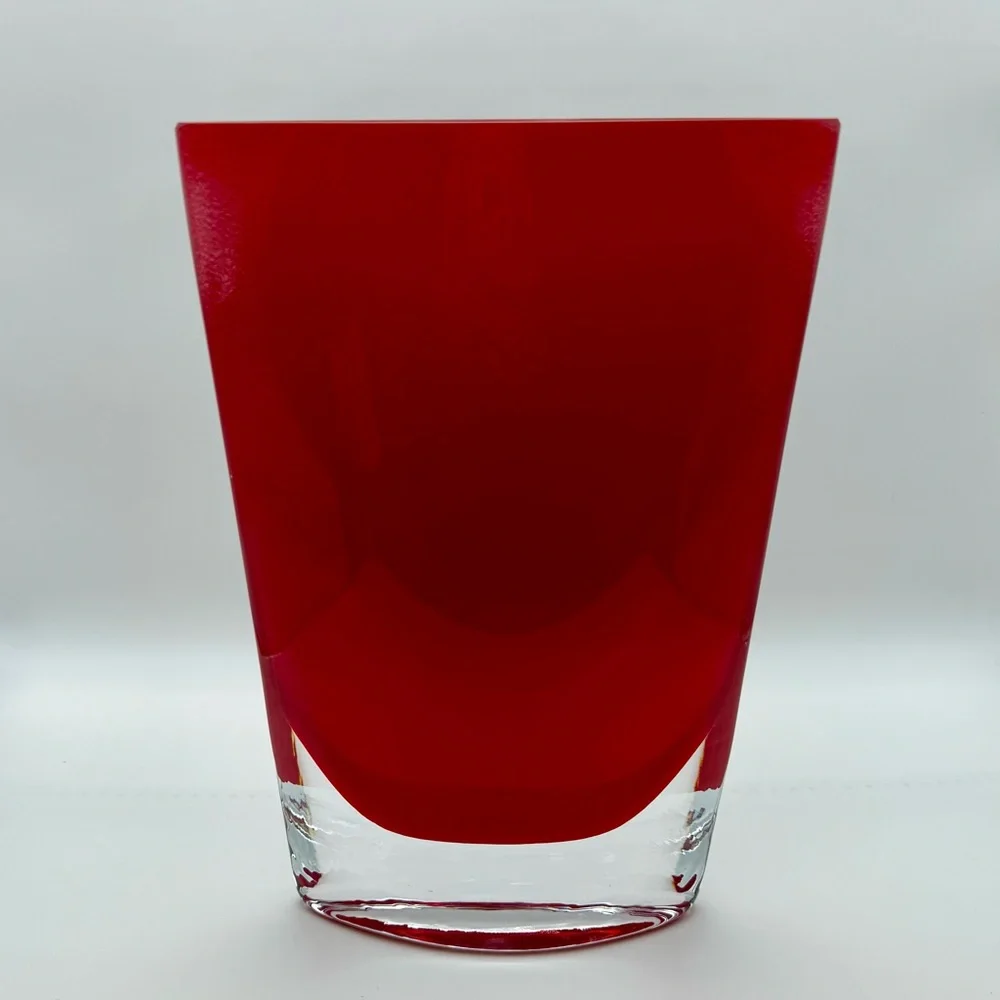 LSA International Poland Mouthblown Red Art Glass Pocket Vase Oval Ellipse Shape